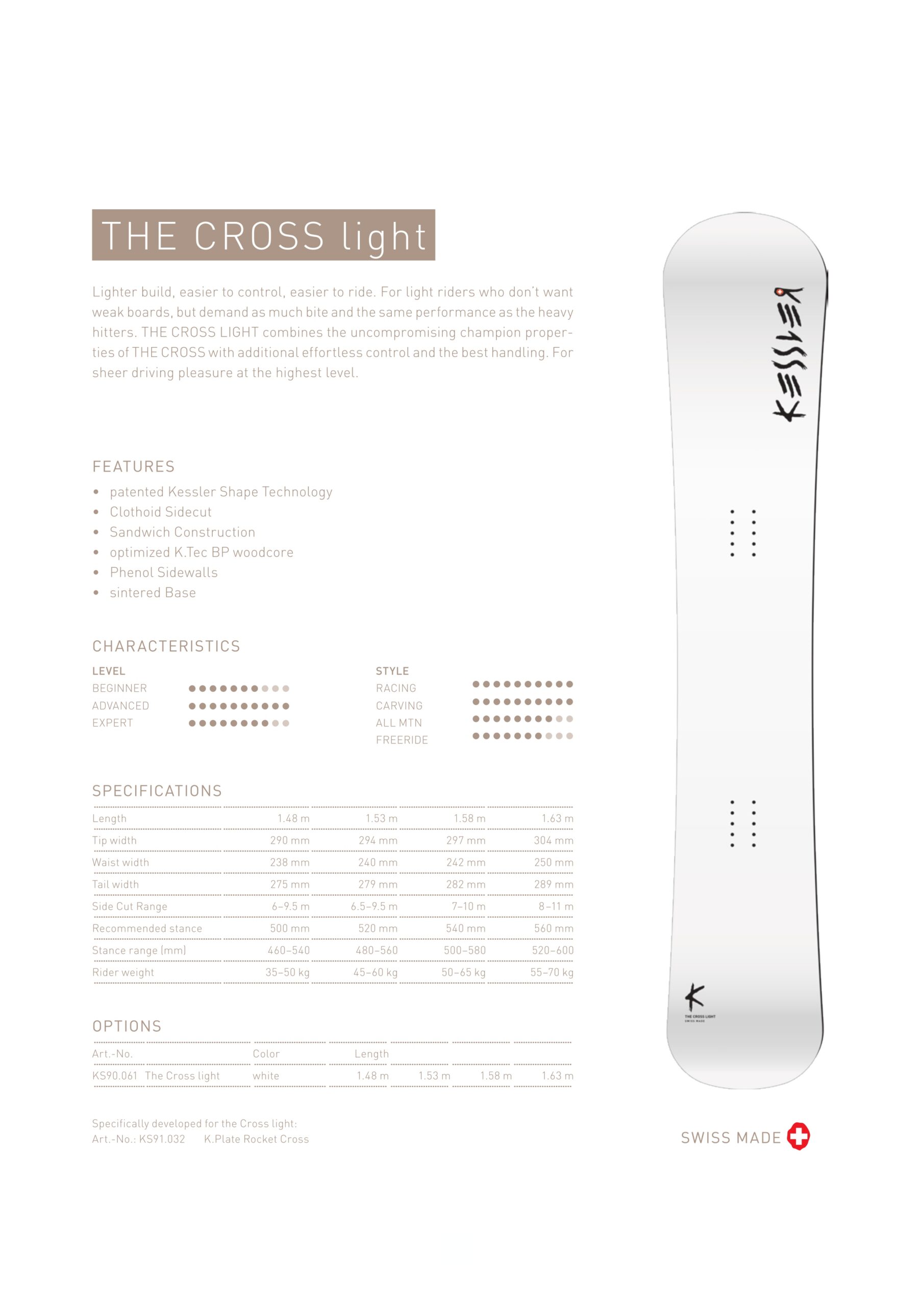 スノーボード KESSLER THE CROSS 163 公式】【B-Grade】Kessler (ケスラー) The Cross Light [163, WHITE