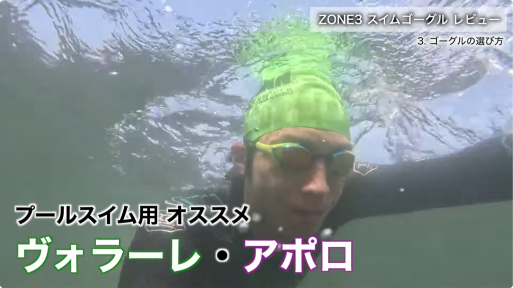 ZONE3 ヴォラーレ・アポロ スイムゴーグルの水中使用例。プールスイム向けにおすすめされるトレーニング用ゴーグルの実泳シーン